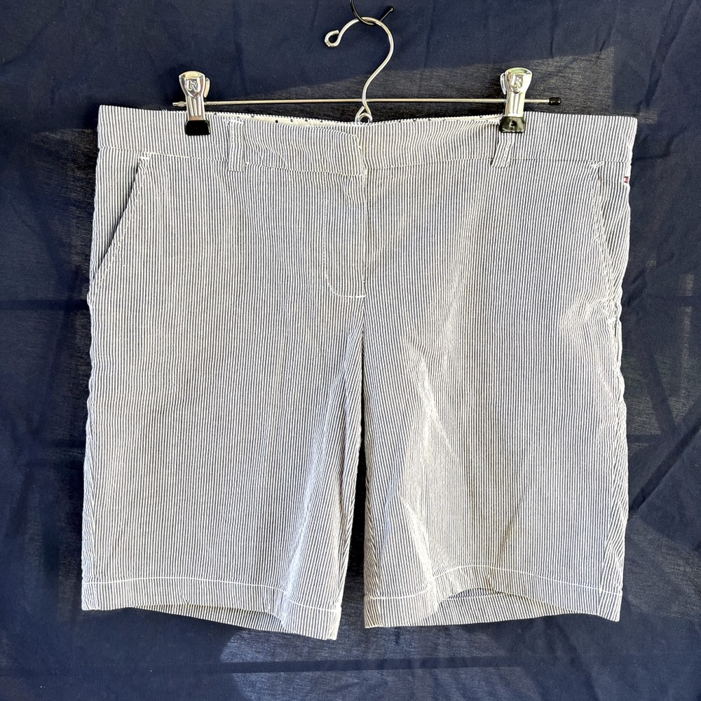 Gently warn blue and white striped seersucker Tommy Hilfiger shorts.